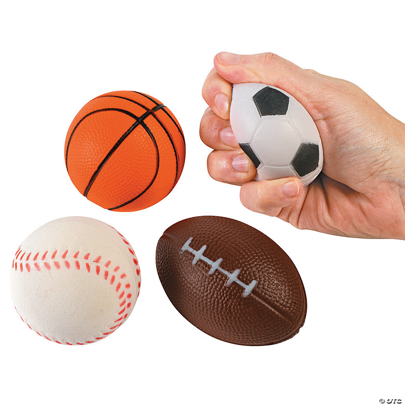 2 1/4" Realistic Sport Soccer, Baseball, Football & Basketball Foam Stress Balls - 4 Pc. Image