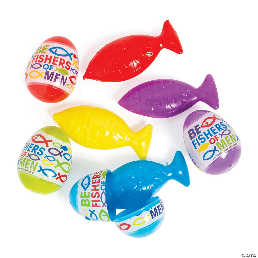 2 1/4" Religious Fish Flinger-Filled Plastic Easter Eggs - 24 Pc. Image