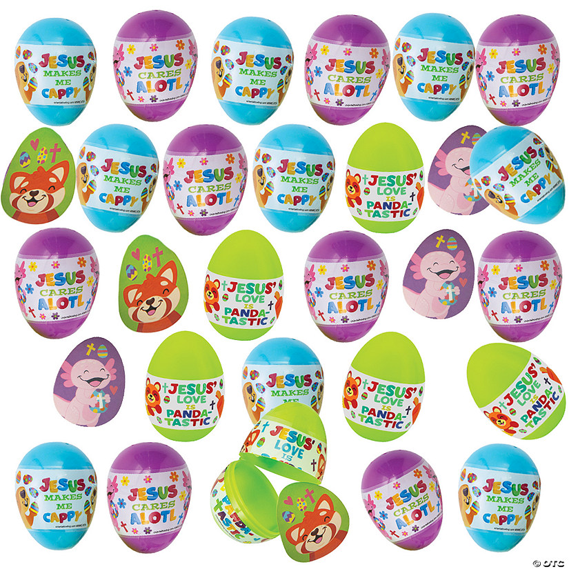 2 1/4" Religious Fun Animal Sticker-Filled Plastic Easter Eggs - 24 Pc. Image