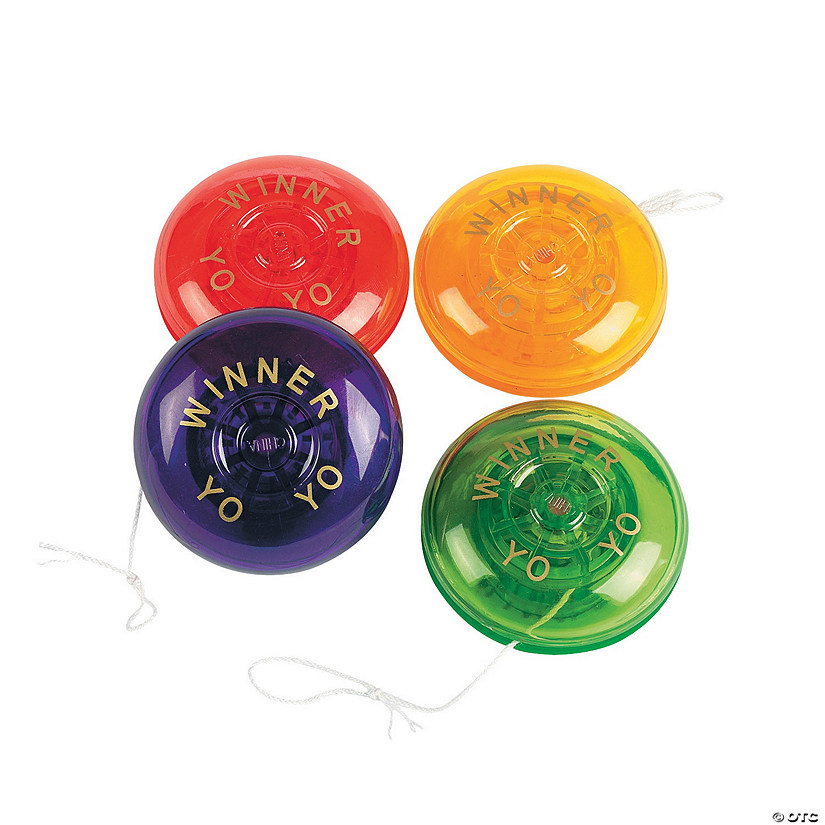 2 1/4" Winner Red, Purple, Yellow & Green Plastic YoYos - 12 Pc. Image