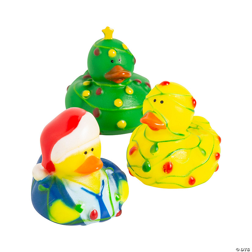 2 1/4" Wrapped in Christmas Lights Multicolor Rubber Ducks - 12 Pc. Image