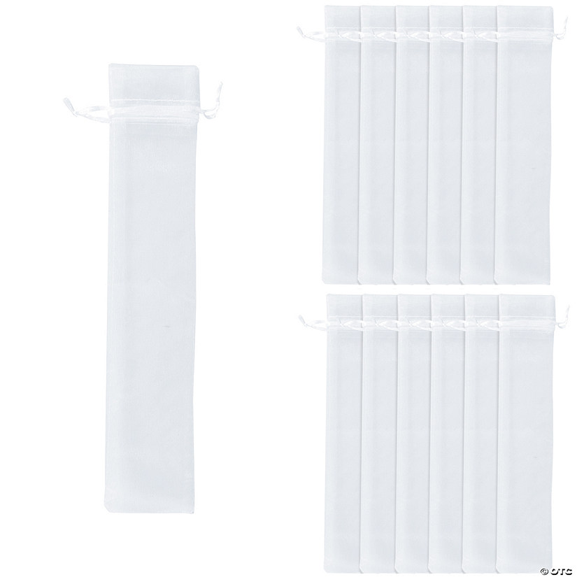 2 1/4" x 11 1/2" Large White Hand Fan Organza Drawstring Favor Bags - 12 Pc. Image