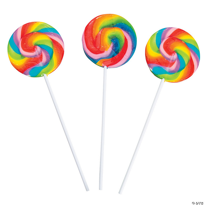 2 3/4" 1 lb. Large Rainbow Swirl Classic Cherry Lollipops - 12 Pc. Image