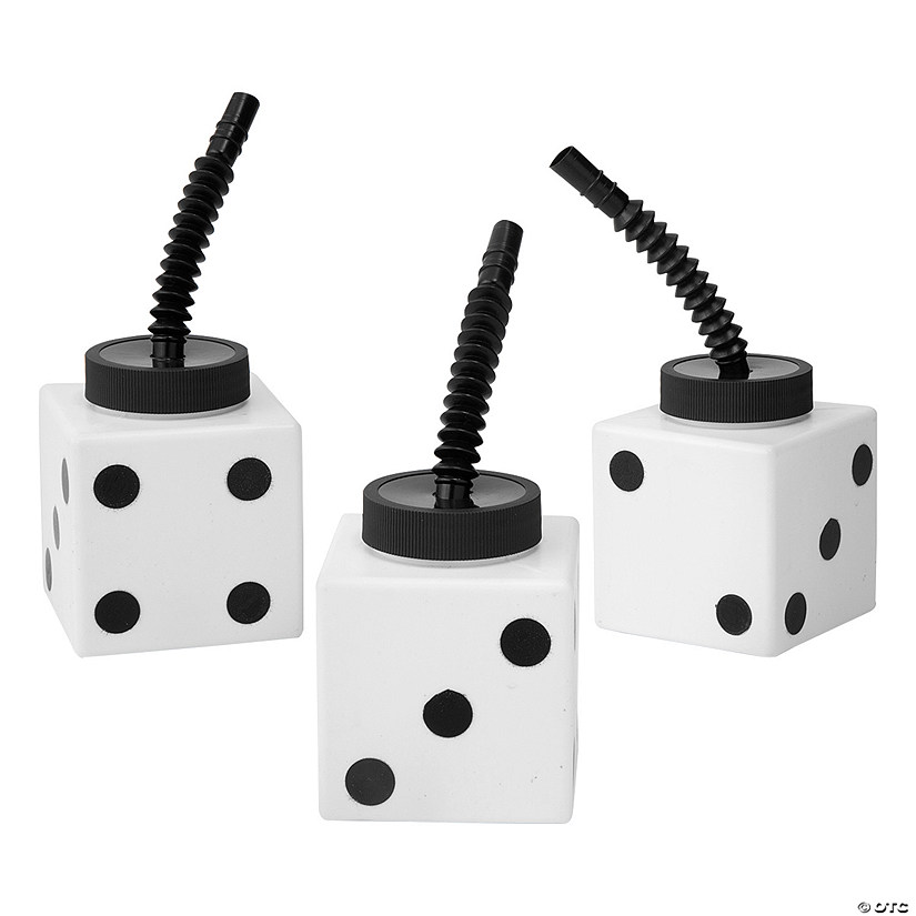 2 3/4&quot; 10 oz. Six-Sided Dice Cups with Lids &amp; Straws - 12 Pc. Image
