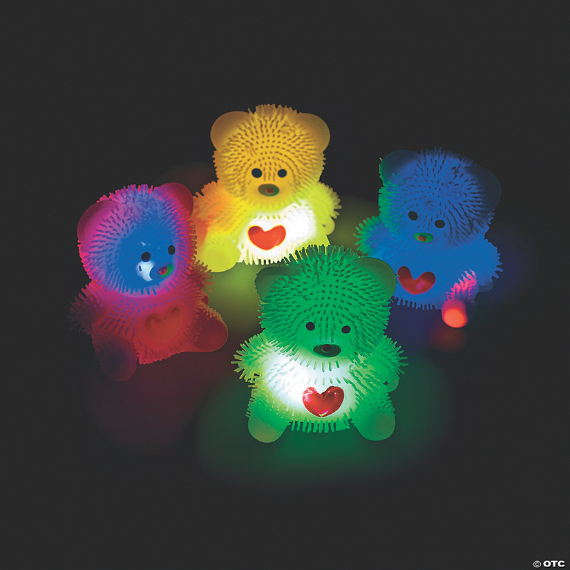 2 3/4" Bright Multicolored Light-Up Vinyl Bears with Hearts - 12 Pc. Image