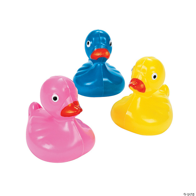 2 3/4" Bright Pink, Blue & Yellow Weighted Floating Plastic Ducks - 12 Pc. Image