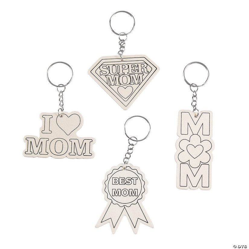 2 3/4" Color Your Own Wooden Mother&#8217;s Day Keychains - 12 Pc. Image