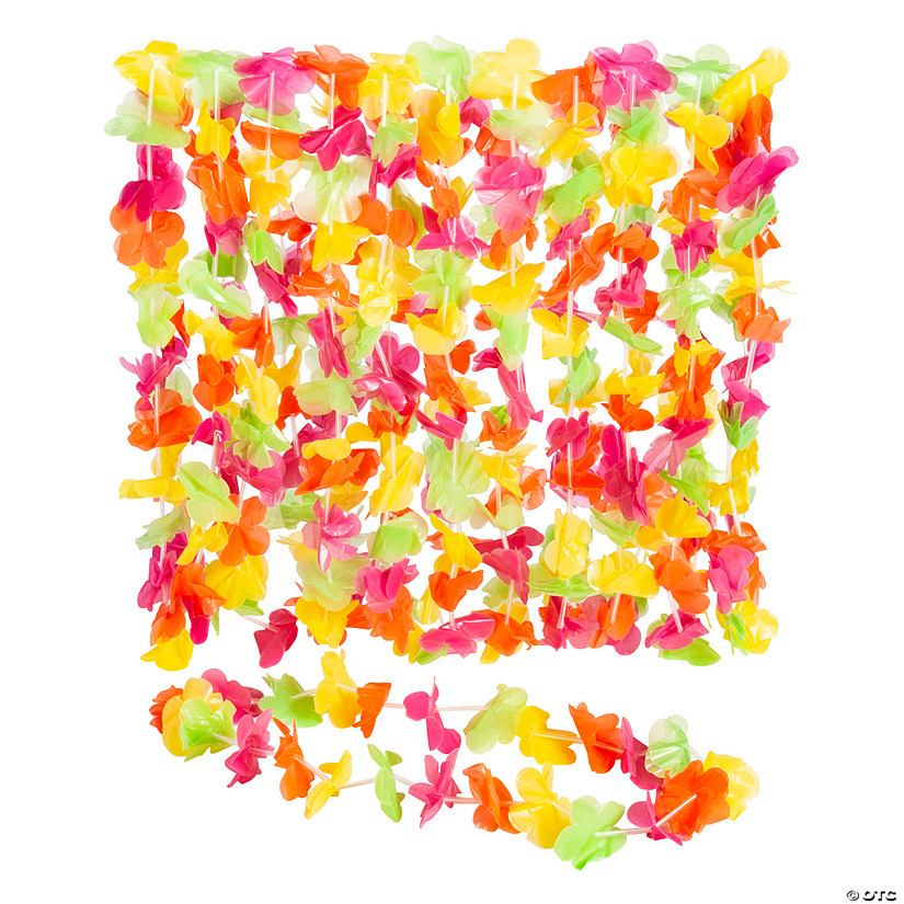 2 3/4" x 36" Bright Neon Color Flowers Plastic Leis - 36 Pc. Image
