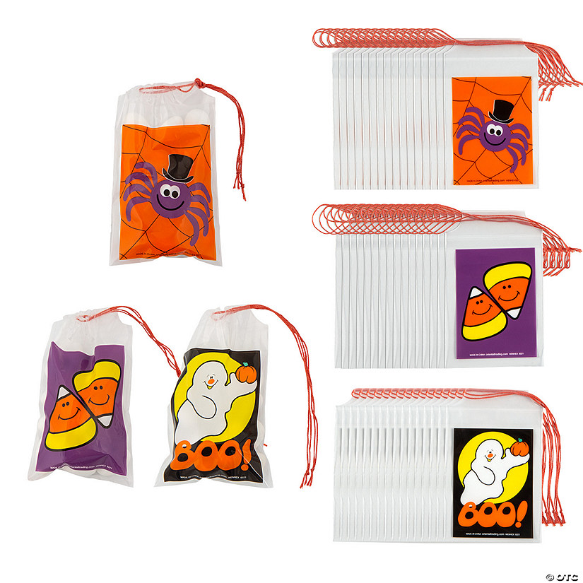 2 3/4" x 4" Bulk 144 Pc. Mini Halloween Icon Plastic Drawstring Treat Bags Image