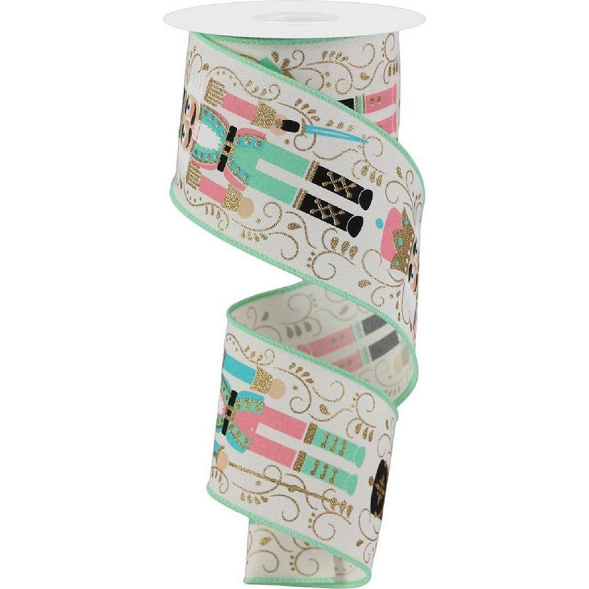 2.5" Nutcracker Ribbon: Ivory/Mint Green (10 Yards) Image