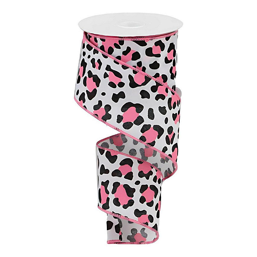2.5" Pink Leopard Ribbon: White (10 Yards) Image