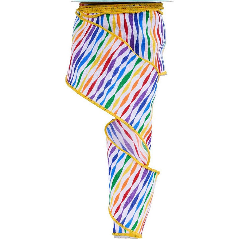 2.5" Rainbow Twisted Stripe Ribbon: White (10 Yards) Image