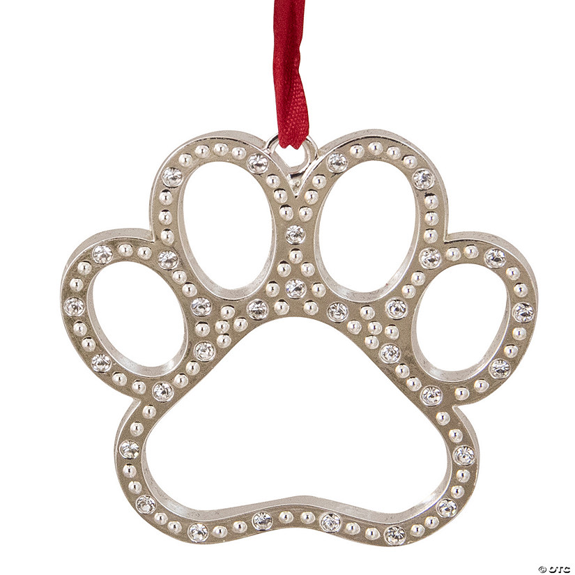 2.5" Silver-Plated Paw Print Christmas Ornament with European Crystals Image