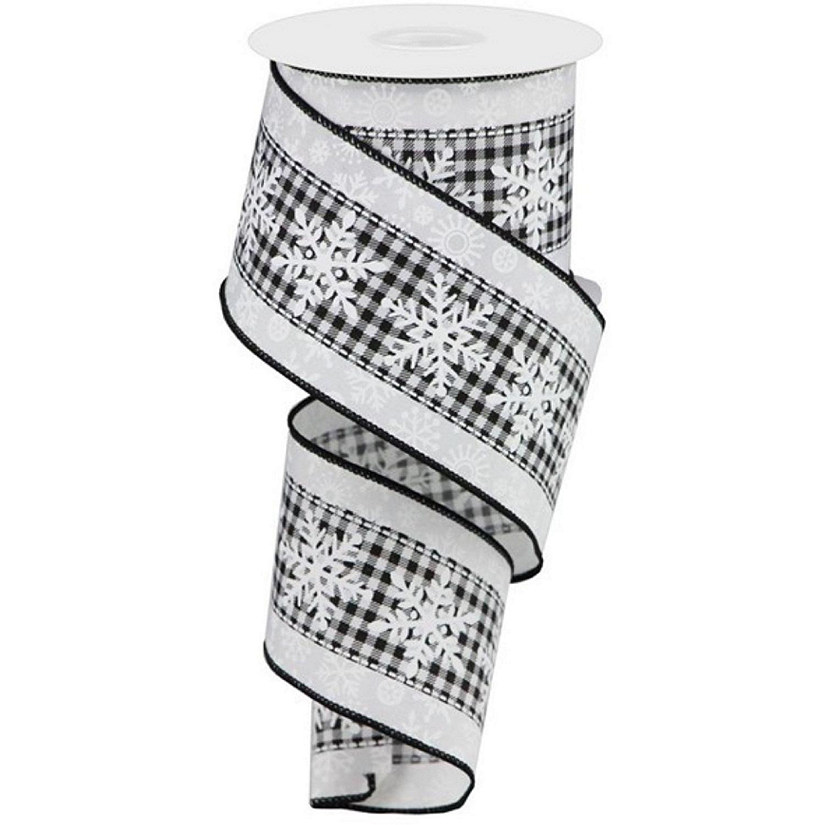 2.5" Snowflakes Check Ribbon: White (10 Yards) Image