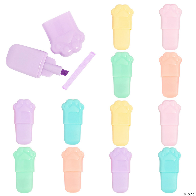 2&quot; 6-Color Paw Print-Shaped Plastic Highlighters &amp;#8211; 12 Pc.    Image