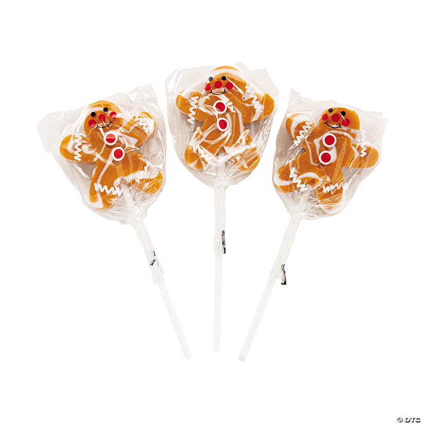 2" 7 oz. Gingerbread Man-Shaped Swirl Cherry Lollipops - 12 Pc. Image