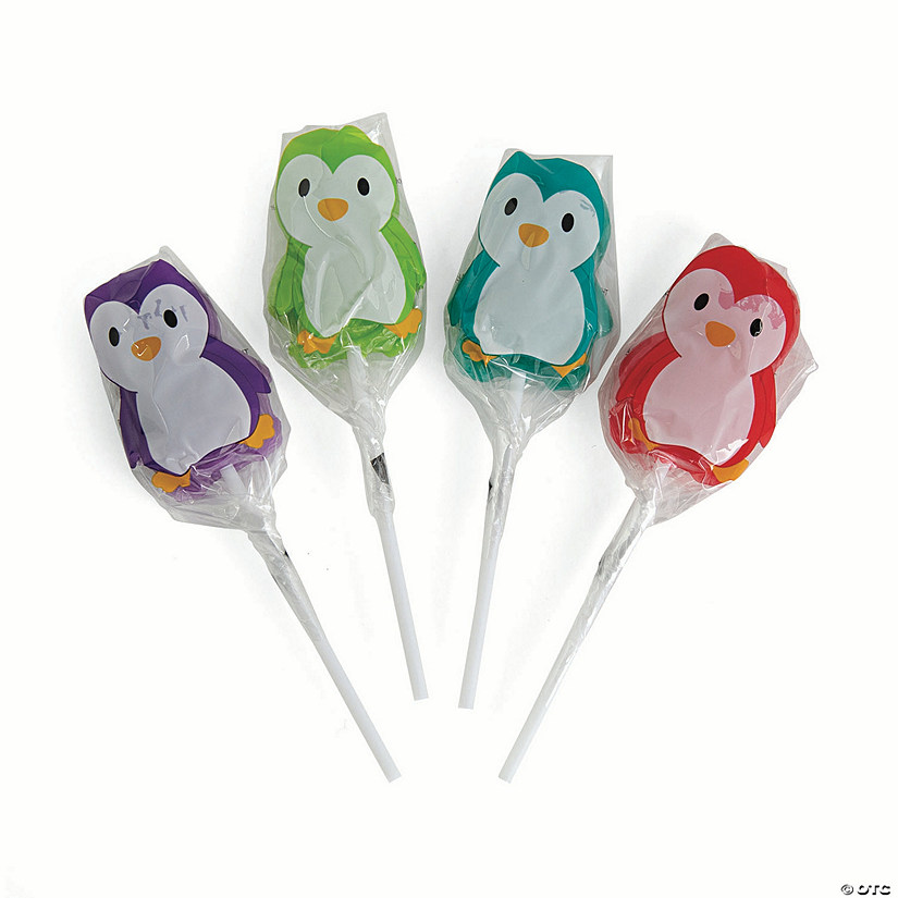 2" 7 oz. Holiday Brights Penguin-Shaped Fruit Lollipops - 12 Pc. Image