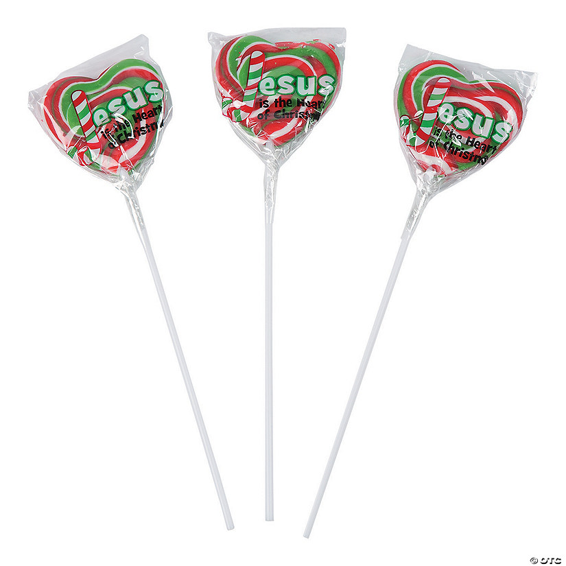 2" 7 oz. Jesus is the Heart of Christmas Swirl Strawberry Lollipops - 12 Pc. Image