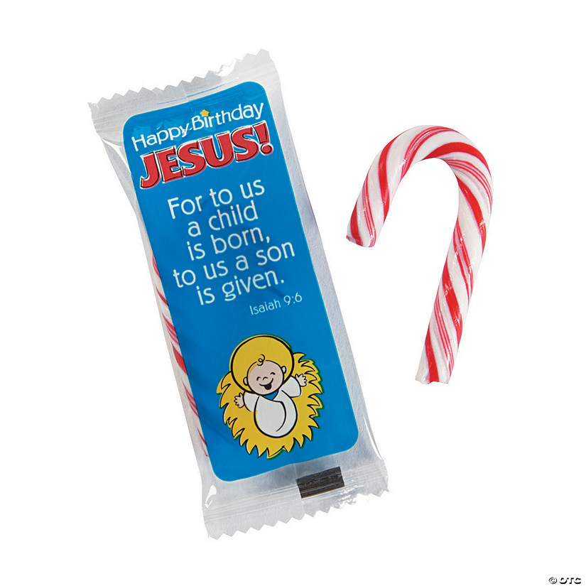 2" 7 oz. Mini Happy Birthday Jesus Classic Peppermint Candy Canes - 40 Pc. Image