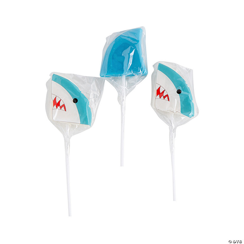 2" 7 oz. Shark Head Blue & White Mixed Fruit Lollipops - 12 Pc. Image