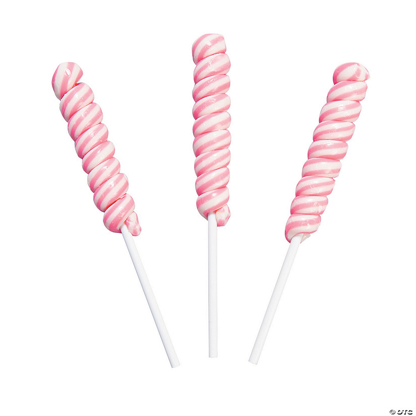 2" 9 oz. Mini Pink & White Twisty Strawberry Lollipops - 24 Pc. Image