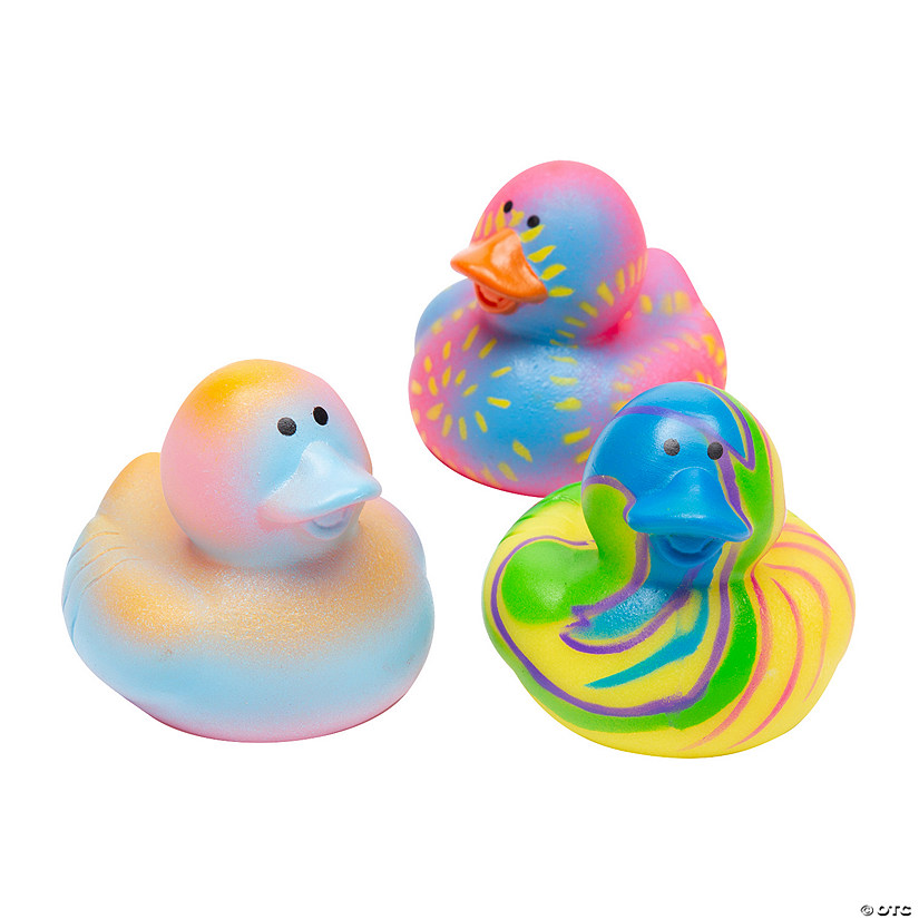 2" Bright Colors &amp; Patterns Psychedelic Rubber Ducks - 12 Pc. Image