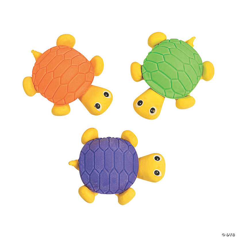 2" Bright Colors Turtle-Shaped Rubber Erasers - 12 Pc. Image