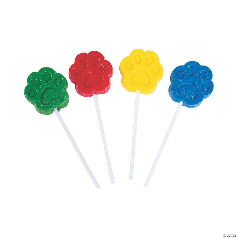 2" Brightly Colored Paw Print-Shaped Lollipops - 12 Pc. Image