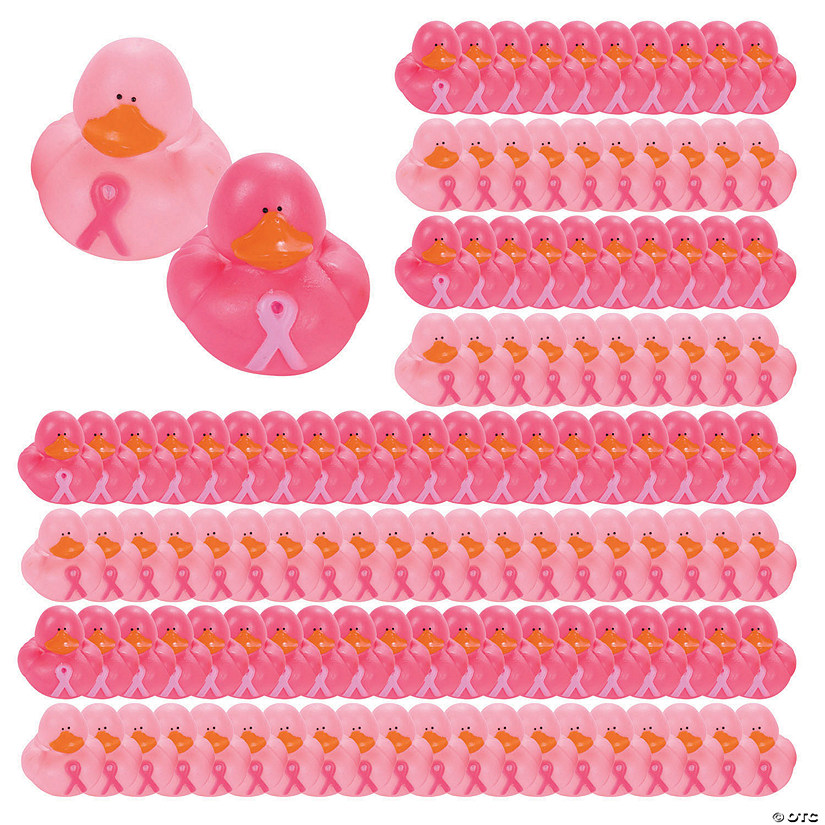 2" Bulk 120 Pc. Pink Ribbon Breast Cancer Awareness Rubber Ducks - 120 Pc. Image