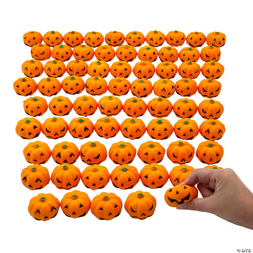 2" Bulk 144 Pc. Mini Halloween Squeeze Jack-O&#8217;-Lantern Stress Toys Image