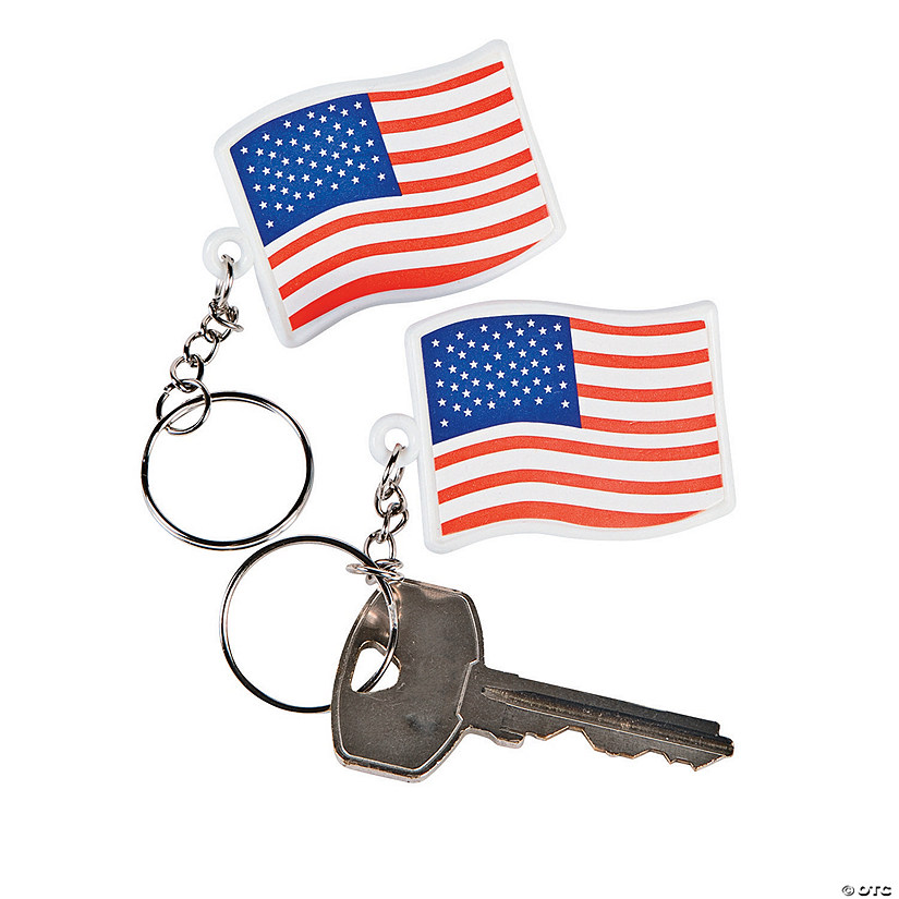 2" Bulk 144 Pc. Patriotic USA Flag Plastic Keychains Image