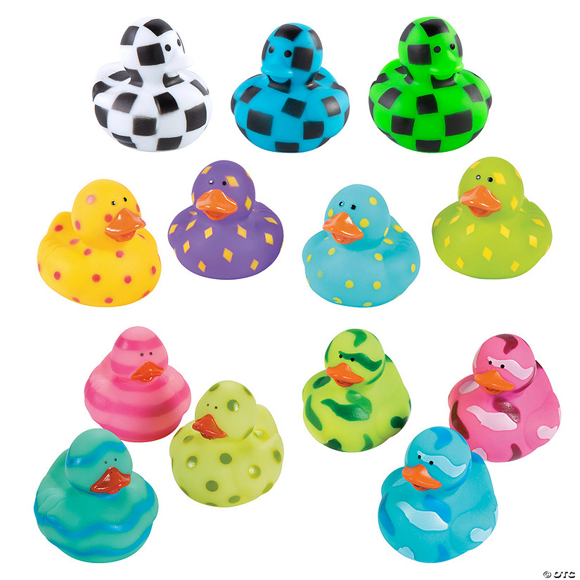 2" Bulk 48 Pc. Bright & Colorful Pattern Rubber Ducks Assortment Image