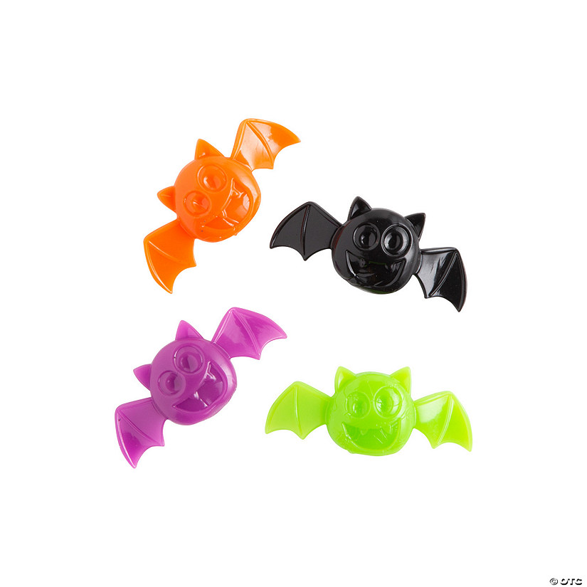 2" Bulk 48 Pc. Mini Halloween Orange, Purple, Black & Green Vinyl Sticky Bats Image