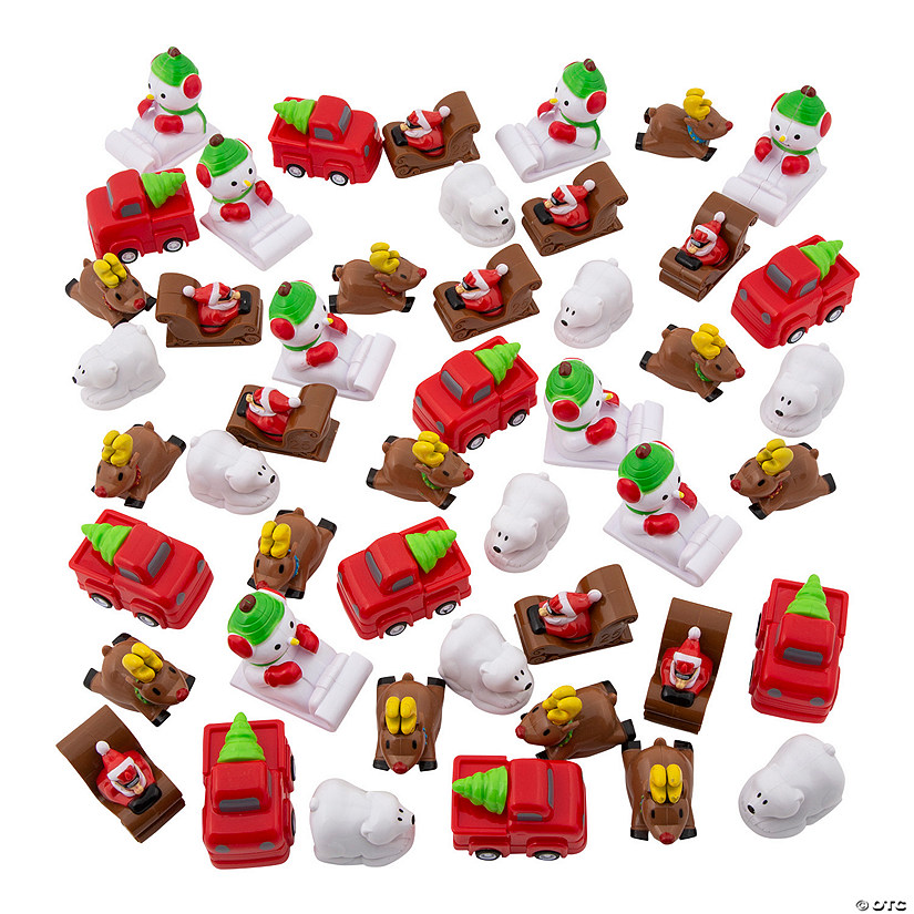 2" Bulk 50 Pc. Christmas Plastic Pull-Back Toy Assortment Image