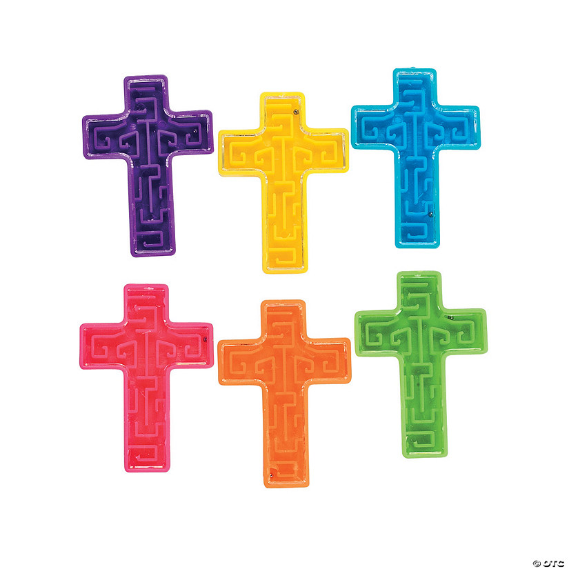 2" Bulk 72 Pc. Mini Bright Solid Color Cross Plastic Maze Puzzles Image