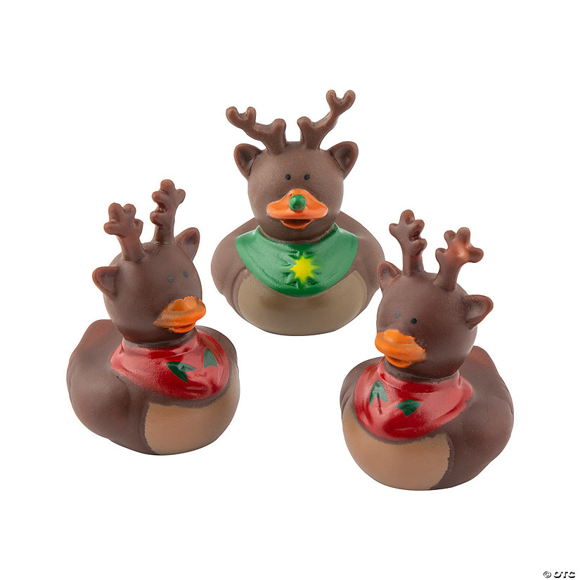 2" Christmas Santa Claus' Reindeer Brown Rubber Ducks Image