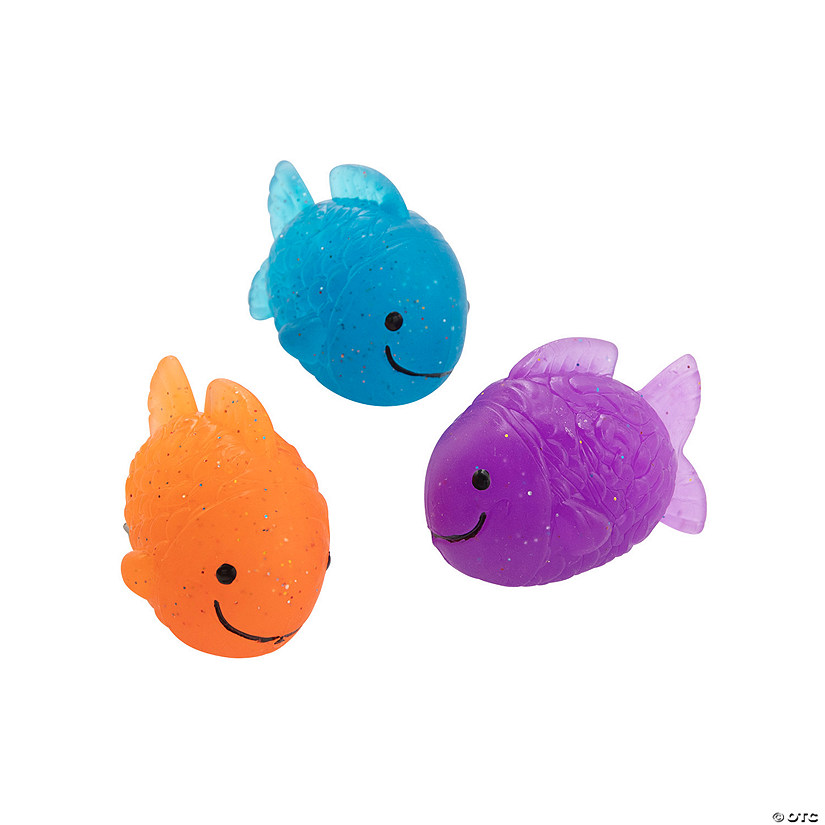 2" Fish-Shaped Orange, Blue & Purple Rubber Bouncy Balls - 12 Pc. Image