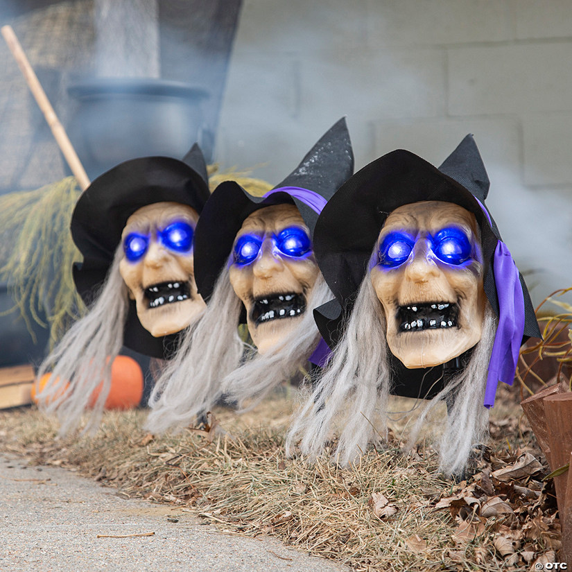 2 Ft. Light-Up Witch Head Yard Stake Halloween Decorations - 3 Pc. Image