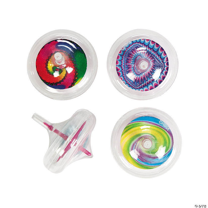 2" Glow-in-the-Dark Tie-Dyed Plastic Spin Top Toys - 12 Pcs. Image