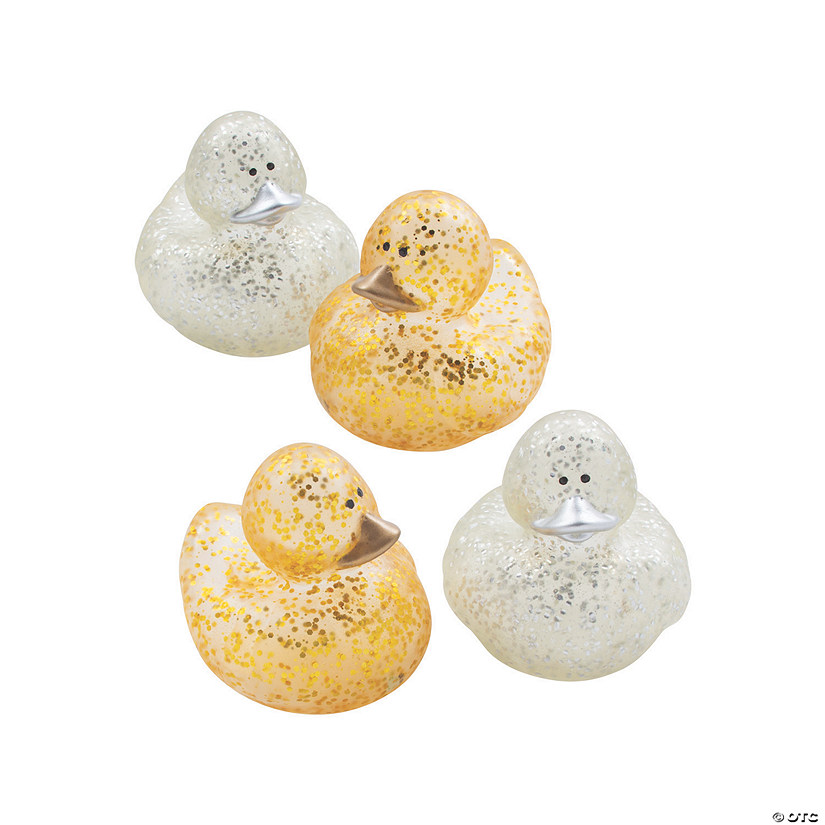 2" Gold & Silver Glitter Sparkle Clear Rubber Ducks - 12 Pc. Image