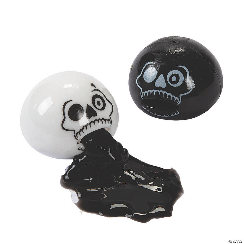 2" Halloween Skull Black & White Vinyl Slime Sucker Toys - 12 Pc. Image