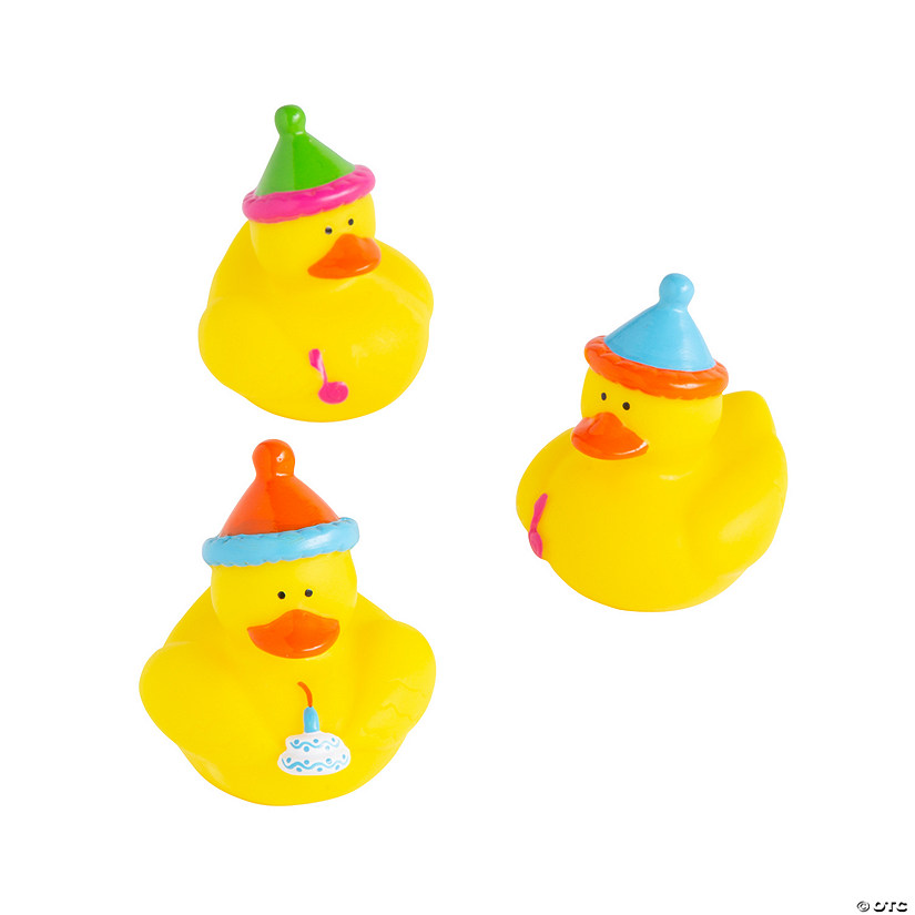 2" Happy Birthday Hats & Noisemakers Yellow Rubber Ducks - 12 Pc. Image