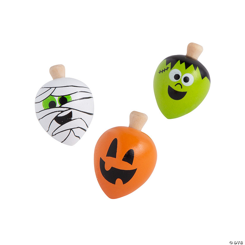 2" Happy Halloween Mummy, Jack-O'-Lantern & Frankenstein Spin Tops - 12 Pc. Image