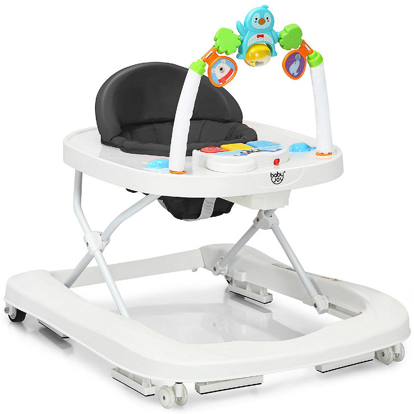 2-in-1 Foldable Baby Walker w/ Adjustable Heights & Detachable Toy Tray Grey Image
