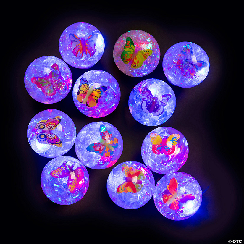 2" Mini Light-Up Glitter Butterfly Rubber Bouncy Balls - 12 Pc. Image