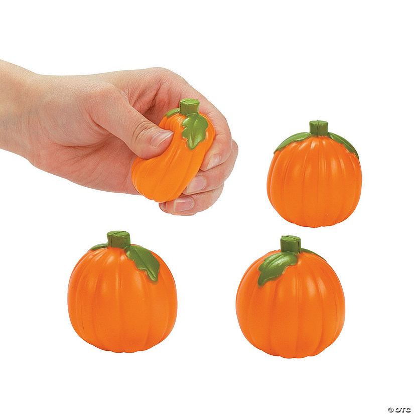 2" Mini Pumpkin-Shaped Orange Foam Stress Toys - 24 Pc. Image
