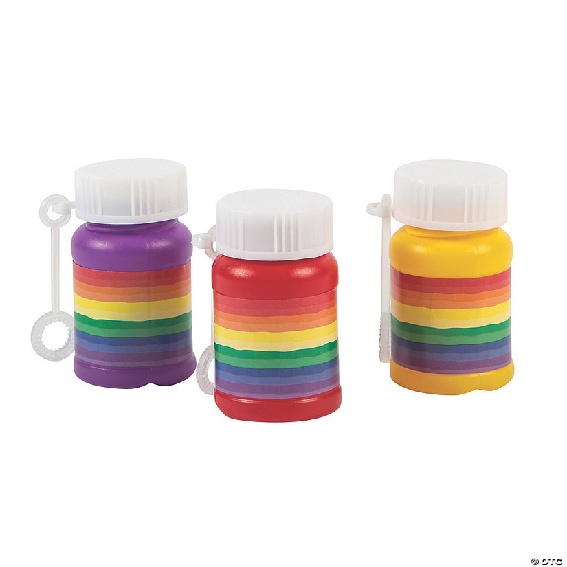 2" Mini Rainbow-Striped Plastic Bubble Bottles with Wand - 24 Pc. Image