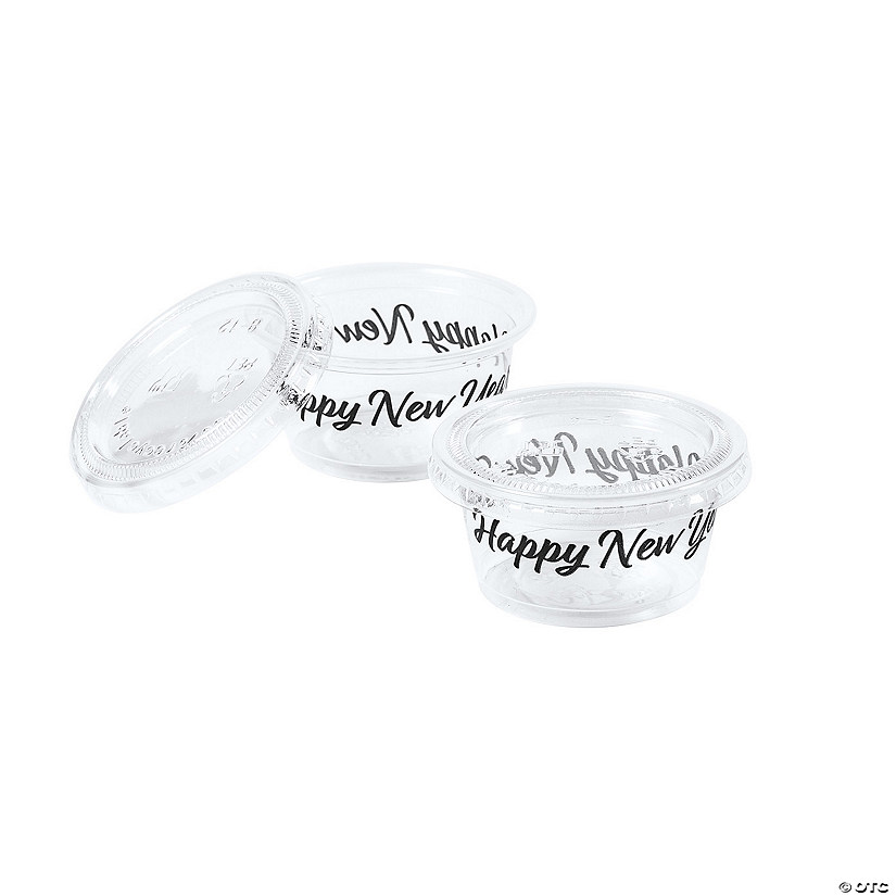 2 oz. Bulk 100 Ct. Small Happy New Year Disposable Plastic Gelatin Shot Cups with Lids Image