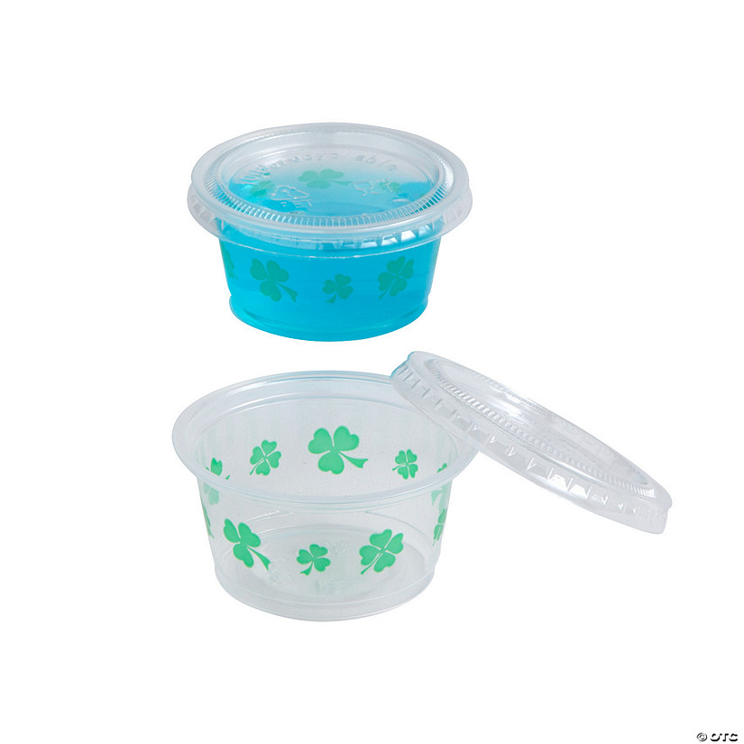 2 oz. Bulk 100 Ct. Small St. Patrick&#8217;s Day Disposable Plastic Gelatin Shot Cups with Lids Image