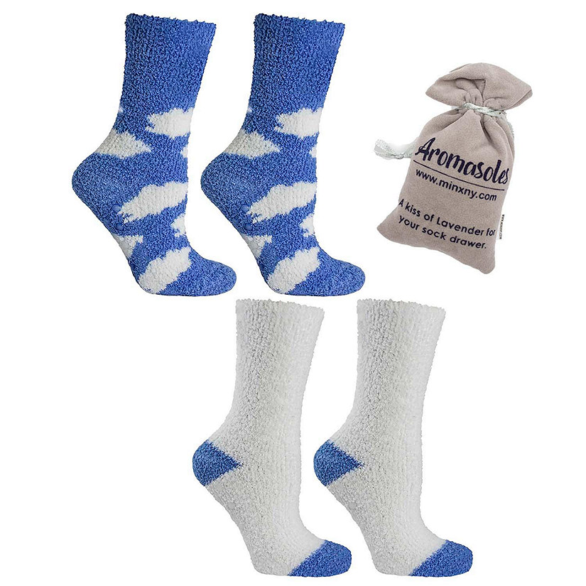 2 pair pack sock - Lavender N Shea Butter Infused  W/ Non-Skid Bottom Lavender & Scented Velvet Sachet, Clouds- Periwinkle - Aromasoles Image